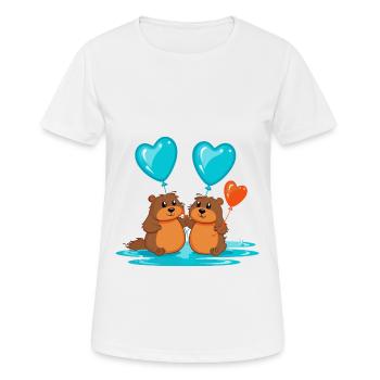 Beavers Kawaii Cartoon Pet Playing With Balloons - Women's Breathable T-Shirt - white - Front - AI Model Female 172 dark (172cm)