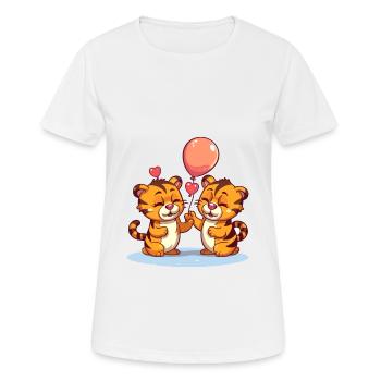 Tigers Kawaii Cartoon Pet Playing With Balloons - Women's Breathable T-Shirt - white - Front - AI Model Female 172 dark (172cm)