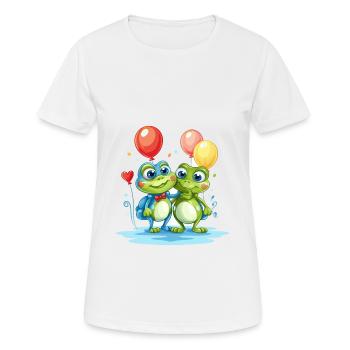 Frogs Kawaii Cartoon Pet Playing With Balloons - Women's Breathable T-Shirt - white - Front - AI Model Female 172 dark (172cm)