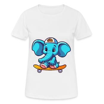 Lustiger Elefant Kawaii Cartoon spielt Skateboard - Frauen T-Shirt atmungsaktiv - Weiß - Vorne - AI Model Female 172 dark (172cm)