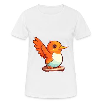 Lustiger Kolibri Cartoon Haustier spielt Skateboard - Frauen T-Shirt atmungsaktiv - Weiß - Vorne - AI Model Female 172 dark (172cm)
