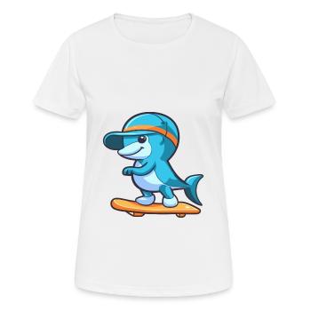 Funny Dolphin Kawaii Cartoon Playing Skateboard - Women's Breathable T-Shirt - white - Front - AI Model Female 172 dark (172cm)