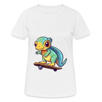 Drôle Caméléon Kawaii Cartoon Jouer Skateboard - T-shirt respirant Femme - blanc - Devant - AI Model Female 172 dark (172cm)