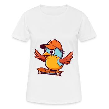 Lustiger Vogel Kawaii Cartoon Haustier spielt Skateboard - Frauen T-Shirt atmungsaktiv - Weiß - Vorne - AI Model Female 172 dark (172cm)