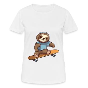 Funny Sloth Kawaii Cartoon Pet Playing Skateboard - Women's Breathable T-Shirt - white - Front - AI Model Female 172 dark (172cm)