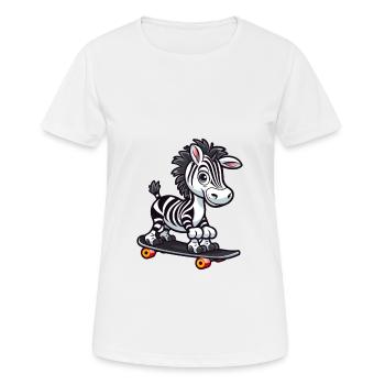 Funny Zebra Kawaii Cartoon Pet Playing Skateboard - Women's Breathable T-Shirt - white - Front - AI Model Female 172 dark (172cm)