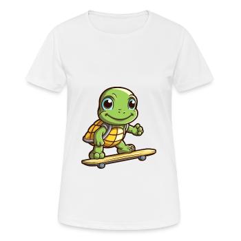 Funny Turtle Kawaii Cartoon Pet Playing Skateboard - Women's Breathable T-Shirt - white - Front - AI Model Female 172 dark (172cm)