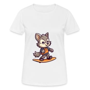 Funny Wolf Kawaii Cartoon Pet Playing Skateboard - Women's Breathable T-Shirt - white - Front - AI Model Female 172 dark (172cm)