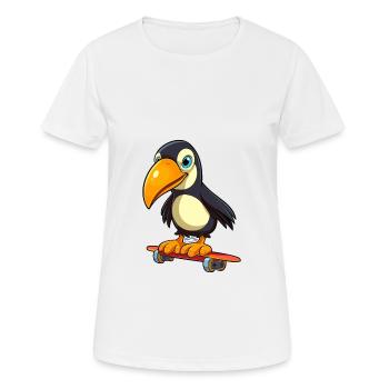 Funny Toucan Kawaii Cartoon Pet Playing Skateboard - Women's Breathable T-Shirt - white - Front - AI Model Female 172 dark (172cm)