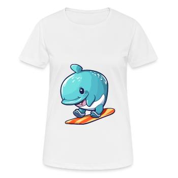 Drôle Baleine Kawaii Cartoon Pet Jouant Skateboard - T-shirt respirant Femme - blanc - Devant - AI Model Female 172 dark (172cm)