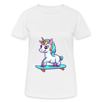 Funny Unicorn Kawaii Cartoon Playing Skateboard - Women's Breathable T-Shirt - white - Front - AI Model Female 172 dark (172cm)