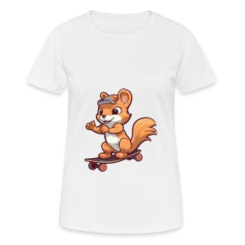 Funny Squirrel Kawaii Cartoon Playing Skateboard - Women's Breathable T-Shirt - white - Front - AI Model Female 172 dark (172cm)