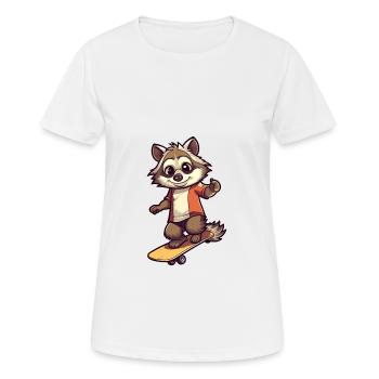 Funny Raccoon Kawaii Cartoon Playing Skateboard - Women's Breathable T-Shirt - white - Front - AI Model Female 172 dark (172cm)