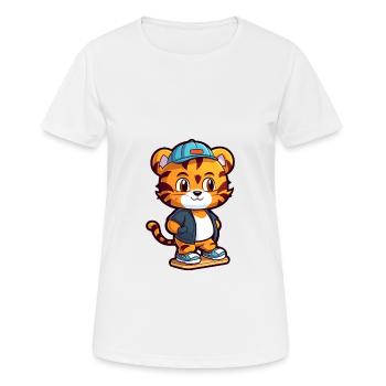 Funny Tiger Kawaii Cartoon Pet Playing Skateboard - Women's Breathable T-Shirt - white - Front - AI Model Female 172 dark (172cm)