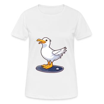 Funny Seagull Kawaii Cartoon Playing Skateboard - Women's Breathable T-Shirt - white - Front - AI Model Female 172 dark (172cm)