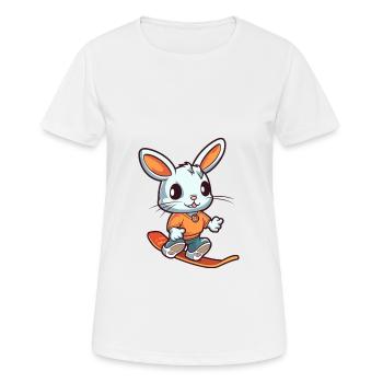 Lustiges Kaninchen Kawaii Cartoon Haustier spielt Skateboard - Frauen T-Shirt atmungsaktiv - Weiß - Vorne - AI Model Female 172 dark (172cm)