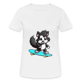 Drôle Skunk Kawaii Cartoon Pet Jouant Skateboard - T-shirt respirant Femme - blanc - Devant - AI Model Female 172 dark (172cm)
