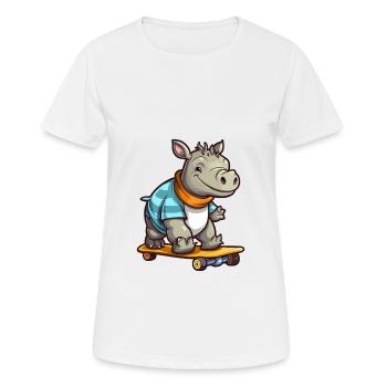 Lustiges Nashorn Kawaii Cartoon Haustier spielt Skateboard - Frauen T-Shirt atmungsaktiv - Weiß - Vorne - AI Model Female 172 dark (172cm)