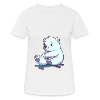 Funny Polar Bear Kawaii Cartoon Pet Playing Skateb - Women's Breathable T-Shirt - white - Front - AI Model Female 172 dark (172cm)