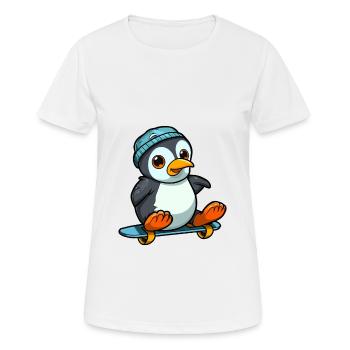 Lustiger Pinguin Kawaii Cartoon spielt Skateboard - Frauen T-Shirt atmungsaktiv - Weiß - Vorne - AI Model Female 172 dark (172cm)