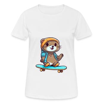 Funny Otter Kawaii Cartoon Pet Playing Skateboard - Women's Breathable T-Shirt - white - Front - AI Model Female 172 dark (172cm)