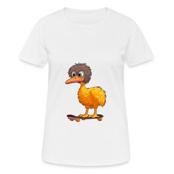 Funny Ostrich Kawaii Cartoon Playing Skateboard - Women's Breathable T-Shirt - white - Front - AI Model Female 172 dark (172cm)