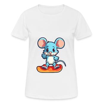 Lustige Maus Kawaii Cartoon Haustier spielt Skateboard - Frauen T-Shirt atmungsaktiv - Weiß - Vorne - AI Model Female 172 dark (172cm)