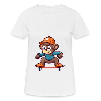 Funny Monkey Kawaii Cartoon Pet Jouant Skateboard - T-shirt respirant Femme - blanc - Devant - AI Model Female 172 dark (172cm)