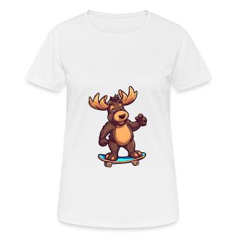 Funny Moose Kawaii Cartoon Pet Playing Skateboard - Women's Breathable T-Shirt - white - Front - AI Model Female 172 dark (172cm)