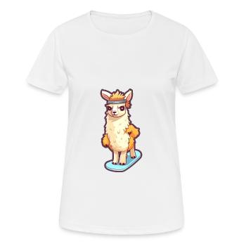 Funny Llama Kawaii Cartoon Pet Playing Skateboard - Women's Breathable T-Shirt - white - Front - AI Model Female 172 dark (172cm)