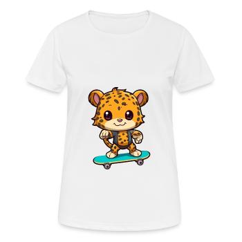 Funny Leopard Kawaii Cartoon Playing Skateboard - Women's Breathable T-Shirt - white - Front - AI Model Female 172 dark (172cm)
