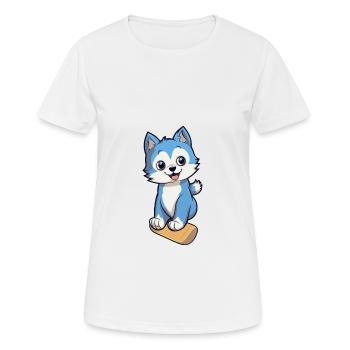 Funny Husky Dog Kawaii Cartoon Playing Skateboard - Women's Breathable T-Shirt - white - Front - AI Model Female 172 dark (172cm)