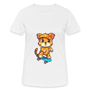 Drôle Cougar Kawaii Cartoon Pet Jouant Skateboard - T-shirt respirant Femme - blanc - Devant - AI Model Female 172 dark (172cm)