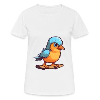 Funny Jay Bird Kawaii Cartoon Playing Skateboard - Women's Breathable T-Shirt - white - Front - AI Model Female 172 dark (172cm)