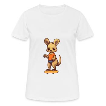 Funny Kangaroo Kawaii Cartoon Playing Skateboard - Women's Breathable T-Shirt - white - Front - AI Model Female 172 dark (172cm)