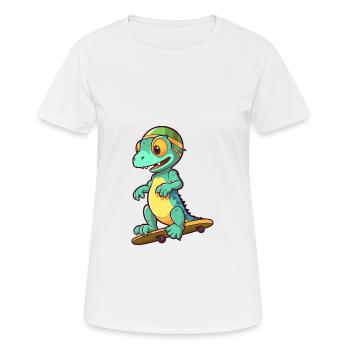 Funny Iguana Kawaii Cartoon Pet Playing Skateboard - Women's Breathable T-Shirt - white - Front - AI Model Female 172 dark (172cm)