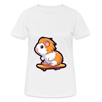 Funny Guinea Pig Kawaii Cartoon Playing Skateboard - Women's Breathable T-Shirt - white - Front - AI Model Female 172 dark (172cm)