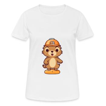 Funny Groundhog Kawaii Cartoon Playing Skateboard - Women's Breathable T-Shirt - white - Front - AI Model Female 172 dark (172cm)