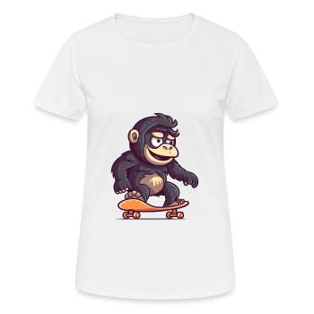 Funny Gorilla Kawaii Cartoon Playing Skateboard - Women's Breathable T-Shirt - white - Front - AI Model Female 172 dark (172cm)