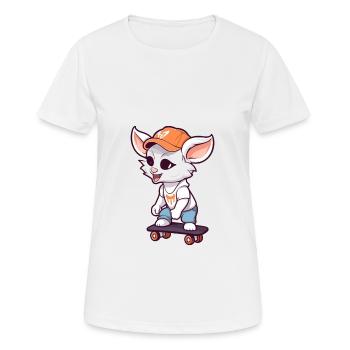 Funny Goat Kawaii Cartoon Pet Playing Skateboard - Women's Breathable T-Shirt - white - Front - AI Model Female 172 dark (172cm)