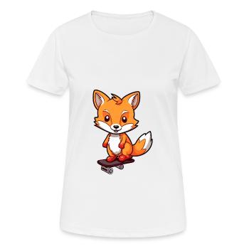 Funny Fox Kawaii Cartoon Pet Playing Skateboard - Women's Breathable T-Shirt - white - Front - AI Model Female 172 dark (172cm)