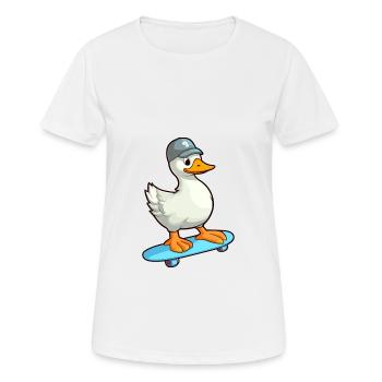 Drôle d’oie kawaii dessin animé animal de compagnie jouant à la planche à roulettes - T-shirt respirant Femme - blanc - Devant - AI Model Female 172 dark (172cm)