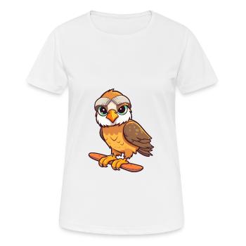 Funny Falcon Kawaii Cartoon Pet Playing Skateboard - Women's Breathable T-Shirt - white - Front - AI Model Female 172 dark (172cm)