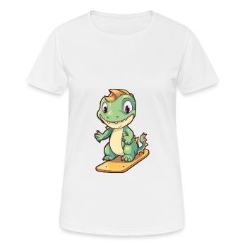 Lustiger Drache Kawaii Cartoon Haustier spielt Skateboard - Frauen T-Shirt atmungsaktiv - Weiß - Vorne - AI Model Female 172 dark (172cm)