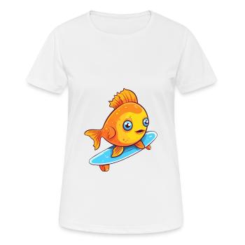 Funny Fish Kawaii Cartoon Pet Playing Skateboard - Women's Breathable T-Shirt - white - Front - AI Model Female 172 dark (172cm)