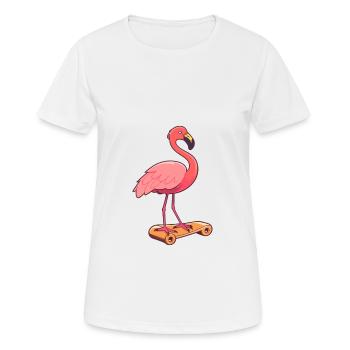 Lustiger Flamingo Kawaii Cartoon spielt Skateboard - Frauen T-Shirt atmungsaktiv - Weiß - Vorne - AI Model Female 172 dark (172cm)