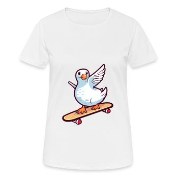 Funny Dove Kawaii Cartoon Pet Playing Skateboard - Women's Breathable T-Shirt - white - Front - AI Model Female 172 dark (172cm)