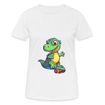 Funny Dinosaur Kawaii Cartoon Playing Skateboard - Women's Breathable T-Shirt - white - Front - AI Model Female 172 dark (172cm)