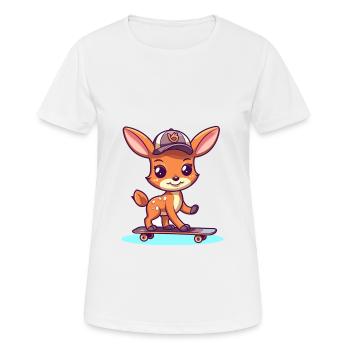 Lustiger Hirsch Kawaii Cartoon Haustier spielt Skateboard - Frauen T-Shirt atmungsaktiv - Weiß - Vorne - AI Model Female 172 dark (172cm)