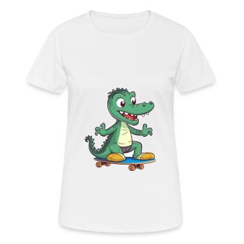 Funny Crocodile Kawaii Cartoon Playing Skateboard - Women's Breathable T-Shirt - white - Front - AI Model Female 172 dark (172cm)